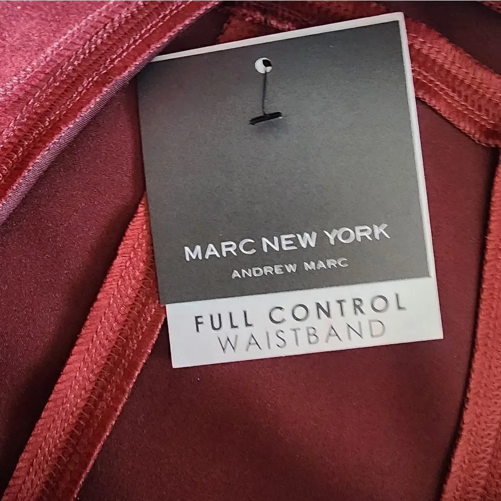ANDREW MARC faux suede Red Pencil Skirt full control waistband dark Rust Orange
